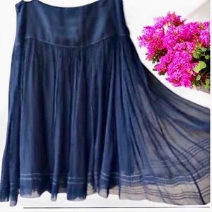 Elie Tahari Black SILK Skirt Sheer Fully Lined Metallic Thread Womens XS